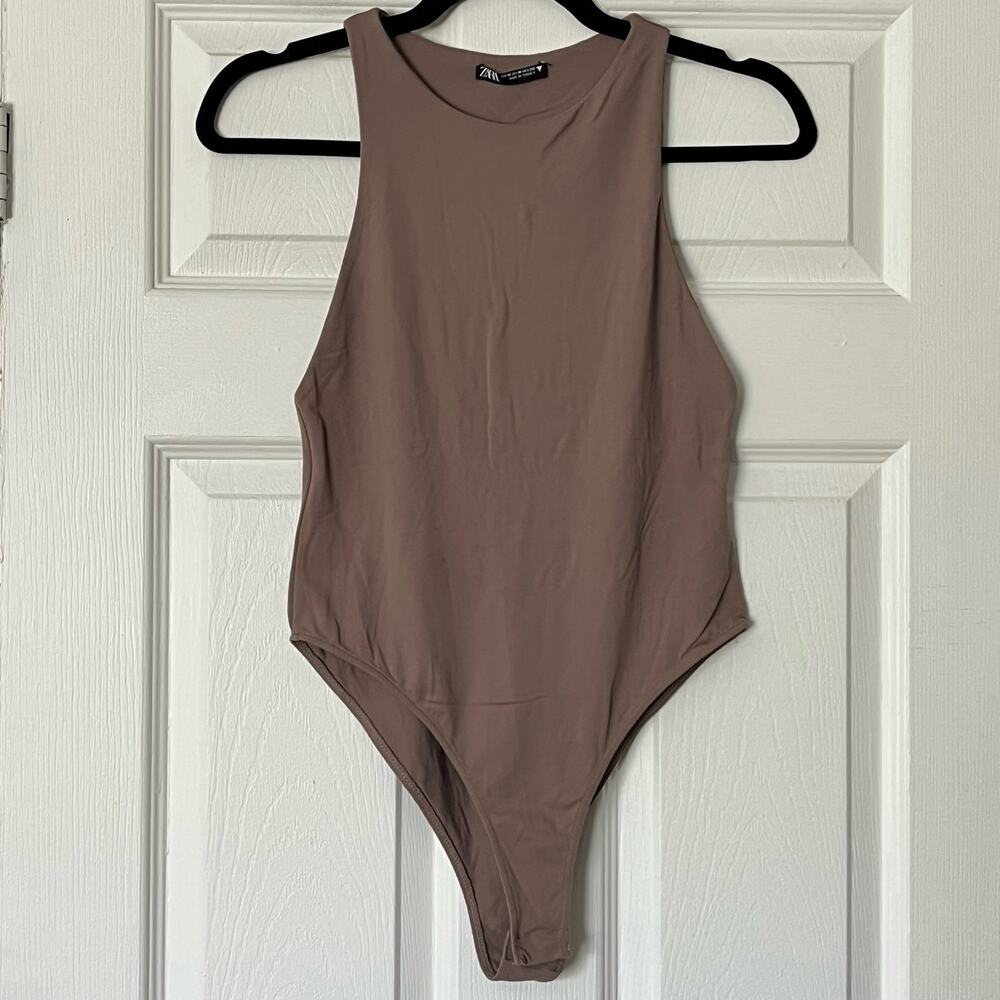Zara Mauve-Taupe Ribbed-Look Sleeveless Bodysuit